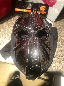 Adult Dark Silver Metallic Mask with Full Head Covering Black Cloth, New - Picture 1 of 8