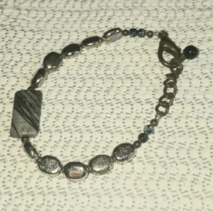 Vintage Bracelet silver beads, Jasper stone, circle connector missing - Picture 1 of 3