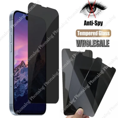 Privacy Screen Protector Tempered Glass Lot For iPhone 15 14 13 12 11 Pro XR 8 7 - Image 1 of 4