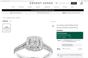 Ernest Jones 9 Carat White Gold 0.50 Ct Diamond Halo Cluster Ring Size K Boxed - Picture 1 of 17