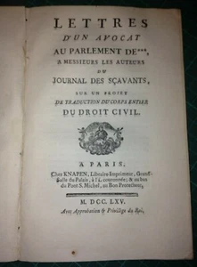 EDITION ORIGINALE 1765 LETTRES D'UN AVOCAT AU PARLEMENT DE *** par ALBERT ANDRE - Imagen 1 de 2