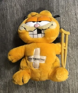 Garfield 1981 Vintage Dakin Get Well Plush Cat With Crutch “I Don't Need This” - Picture 1 of 5
