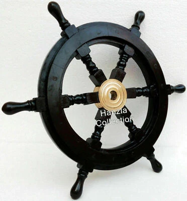 18" Brass Nautical Boat Ship Steering Pirate Maritime Wooden Ships Wheel Décor - Image 1 of 4