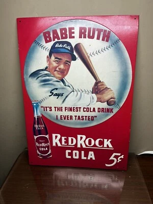Babe Ruth Red Rock Cola Baseball Retro Metal Tin Sign (13 x 16in) - Image 1 of 4