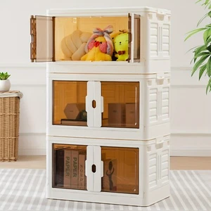 80QT Folding Storage Boxes with Doors & Wheels Stackable Plastic Storage Bins - Picture 1 of 10