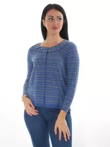-10% Strickjacke Cardigan Mansted blau bunt Baumwolle S Streifen Punkte - Picture 1 of 4
