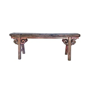Distressed Rustic Pink Village Scroll Apron Slim Narrow Wood Bench ws4541 - Picture 1 of 5