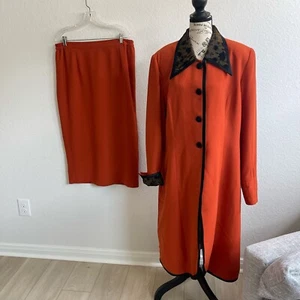 Chantelle Fashion LTD 2 Pc Womens Orange Long Skirt & Coat Suit 18 Career Artsy - Picture 1 of 12