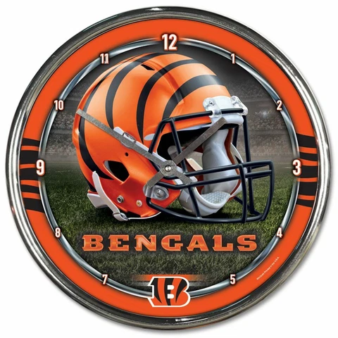 CINCINNATI BENGALS HELMET LOGO 12" CHROME ROUND WALL CLOCK NEW WINCRAFT 🐯 Cover