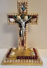 Handcrafted Decorative Cross Sculpture Made with Seashells Bermuda Unique Jesus