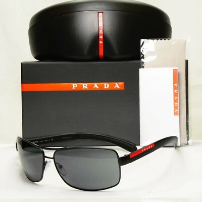 Prada Sunglasses Black Square Square Metal Sport Red Stripe SPS 54I 1BO-1A1 [A] - Image 1 of 4