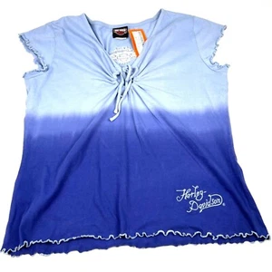 T-shirt smanicata Harley-Davidson donna blu ombra stringata cotone taglia large - Foto 1 di 12