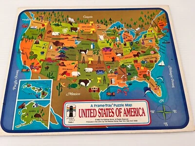 BANDEJA MARCO VINTAGE 1968 ESTADOS UNIDOS AMÉRICA ROMPECABEZAS MAPA ARCO IRIS FUNCIONA Foto 1 de 4