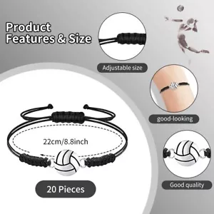 20 Pcs Volleyball Charm Bracelets Cord Braided Rope with Charm for Teens - Picture 1 of 12