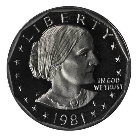 1981 S Susan B Anthony Dollar Single Type 1 (Filled S) Gem DCAM Proof CN-Clad Cover