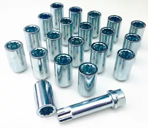 Set of 20 tuner slim nuts M12 x 1.5 + 17mm Hex star key for alloy wheels - Picture 1 of 2