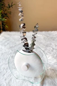 MCM Clear Glass Round Donut Vase Vintage White Ceramic Circle Pottery Art Deco - Picture 1 of 7