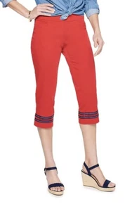 Pantalone Croft & Barrow Capri rosso orlo all'uncinetto elasticizzato senza sforzo taglia 18 nuovo - Foto 1 di 8