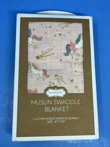 Mud Pie Baby Rosa Einhorn Baumwolle Musselin Swaddle Decke Geschenkbox 47” X 47” Neu - Bild 1 von 6