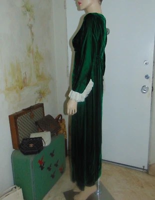 Lorrie Deb Vintage Maxi Dress Scarlet 1960s Green Velvet Dress Fairygrunge Goth - Image 1 of 4