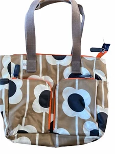 3 Piece Orla Kiely Gold White & Black Big Abacus Flower Pattern Tote Diaper Bag - Picture 1 of 12