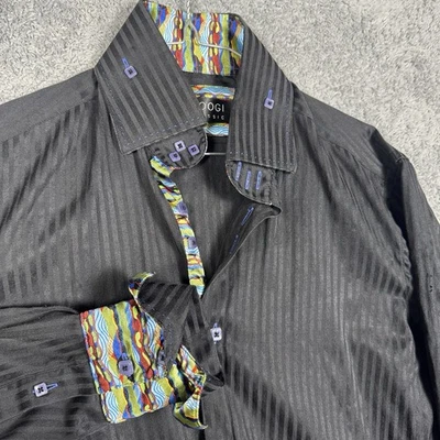 Coogi Classic Shirt Men M 15.5 Luxe Abstract Geometric Flip Cuff Preppy Stripe - Image 1 of 4