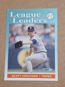 1992 SCOTT ERICKSON FLEER LEAGUE LEADERS BASEBALL CARD #693 MINNESOTA TWINS - Picture 1 of 2