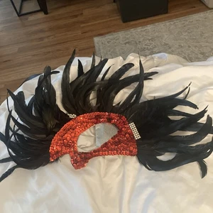 Mardi Gras Authentic New Orleans Rooster  Feathers Handmade Masquerade Mask VTG - Picture 1 of 8