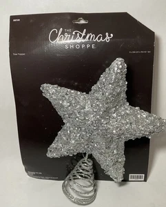 The Christmas Shoppe Brillo y Lentejuelas Estrella Árbol Topper Plata 9" Nuevo - Imagen 1 de 4