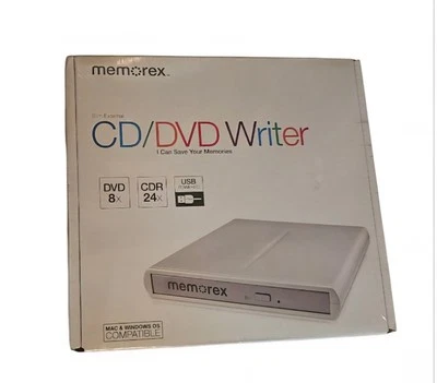 New Memorex CD DVD Writer Slim External DVD 8x CDR 24x USB Powered Factory Seal - Image 1 of 2