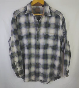 St. John's Bay Brawny Flannel Shirt Mens L Green White Plaid Heavy Pocket Button - Picture 1 of 9