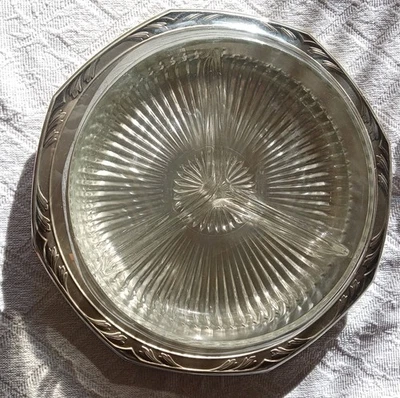 Anbieter Snack Schale Teller 3 Fächer geschliffenes Glas+Tablett Metall vintage - Bild 1 von 4