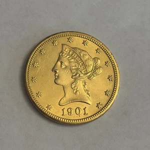 Wunderschöne 1901 10 $ Ten Dollar Liberty Head Gold Eagle Münze S - Bild 1 von 11
