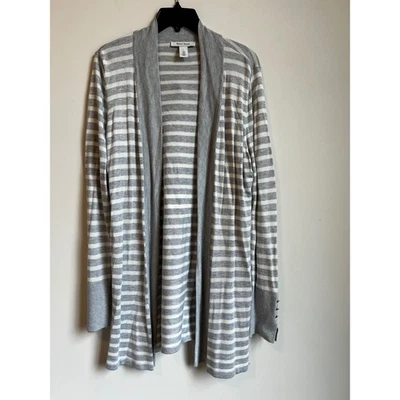 White House Black Market Striped Cardigan Sweater Womens Large Gray White - Image 1 of 4