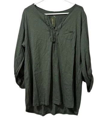 Eddie Bauer Women Sz XXL Green Cotton Long Sleeve V Neck Tunic Shirt Ruffle NWT - Image 1 of 4