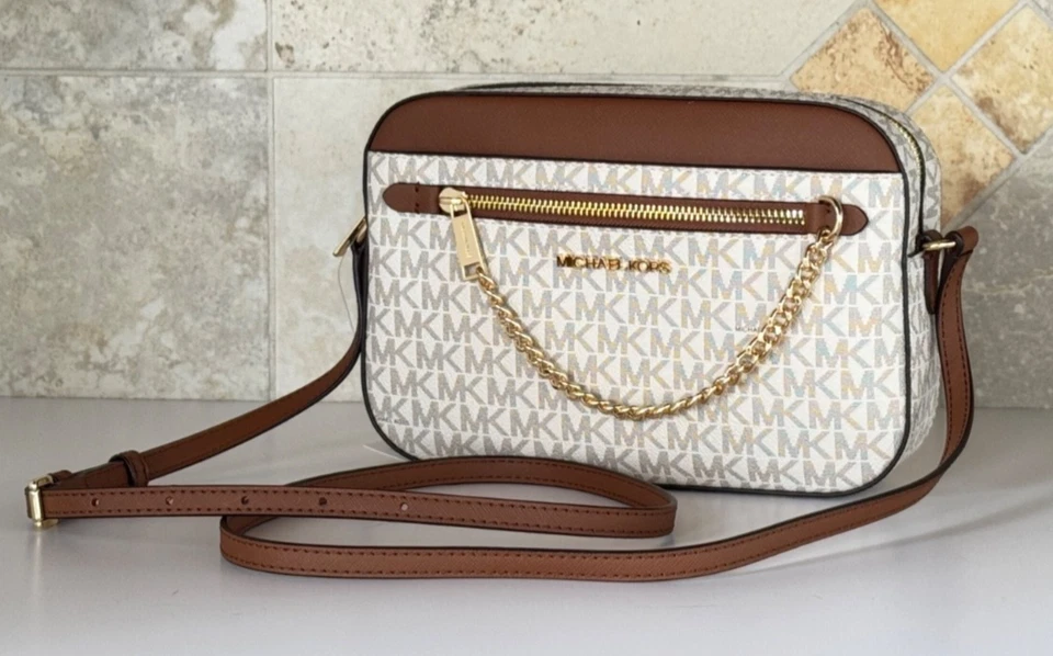 Michael Kors Women Crossbody Chain Bag Handbag Messenger Shoulder Purse Vanilla