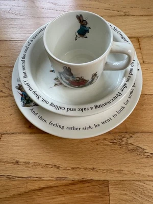  3 Pc Wedgwood Beatrix Potter Peter Rabbit Mug Plate & Bowl England Vintage - Image 1 of 4