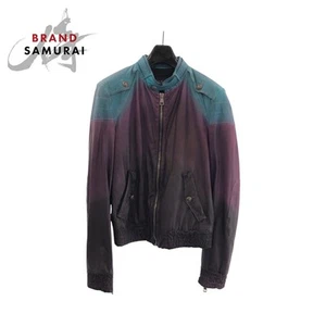 Gucci Size 46 Purple Multicolor Silver Hardware Leather Rider Jacket For Men - Picture 1 of 11