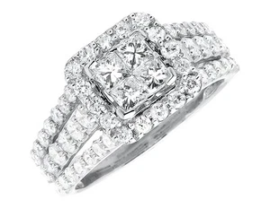 14k White Gold Princess Cut Bridal Split Shank Diamond Engagement Ring 2.02ct - Picture 1 of 6