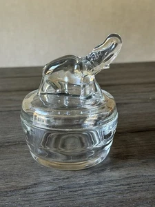 Vintage Jeannette vetro trasparente elefante coperto polvere piatto ciotola caramelle LEGGI - Foto 1 di 11