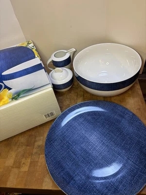 Conjunto de servir anfitriã Studio Nova azul denim 5 peças novo na caixa tigela vegetariana + - Imagem 1 de 4