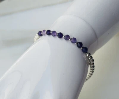 多面天然紫水晶石女式网球手链 7.5 英寸 925 银 Pl — 第 1/4 张图片