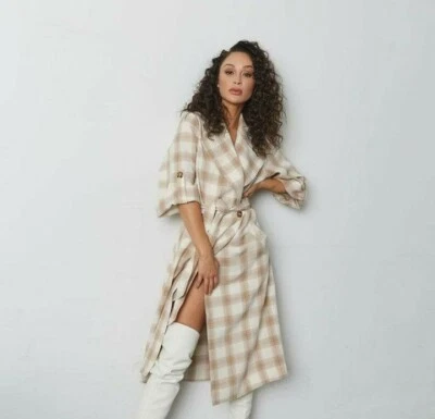 NWT CARA SANTANA TRENCH PLAID DRESS COAT SZ XL - Изображение 1 из 4