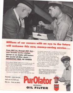 Purolator Zeitschrift Werbung 1951 Automobilia Petroliana Oldtimer Original - Bild 1 von 6
