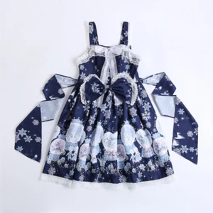 Snowflake Lolita JSK Dress Suspender Dress Bow Fancy Women Ball Gown Cute Girl - Picture 1 of 11