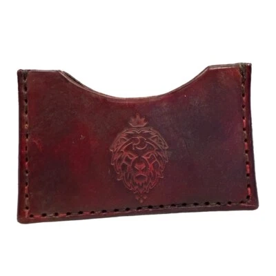 Кожаный держатель для карт ручной работы — темно-красный техасский овощ дубленая кожа - Изображение 1 из 4
