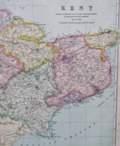 Große antike Karte Kent von 1912. Zum Einrahmen. Canterbury, Dover, Maidstone. - Bild 1 von 3