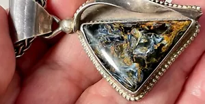 VTG GARY G DESIGNS AMAZING 925 STERLING AGATE?JASPER? PENDANT 24 “ WHEAT NECKLAC - Picture 1 of 21