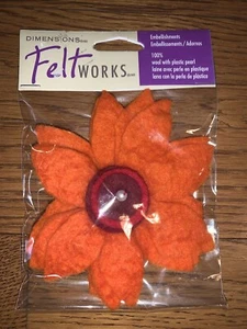 Dimensions Needle Felting Embellishments Orange Zenia Flower 100% Wool - Picture 1 of 8