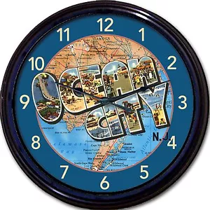 "Ocean City NJ Carta Grande Postal Mapa Reloj de Pared Jersey Costa Nuevo 10" - Imagen 1 de 2